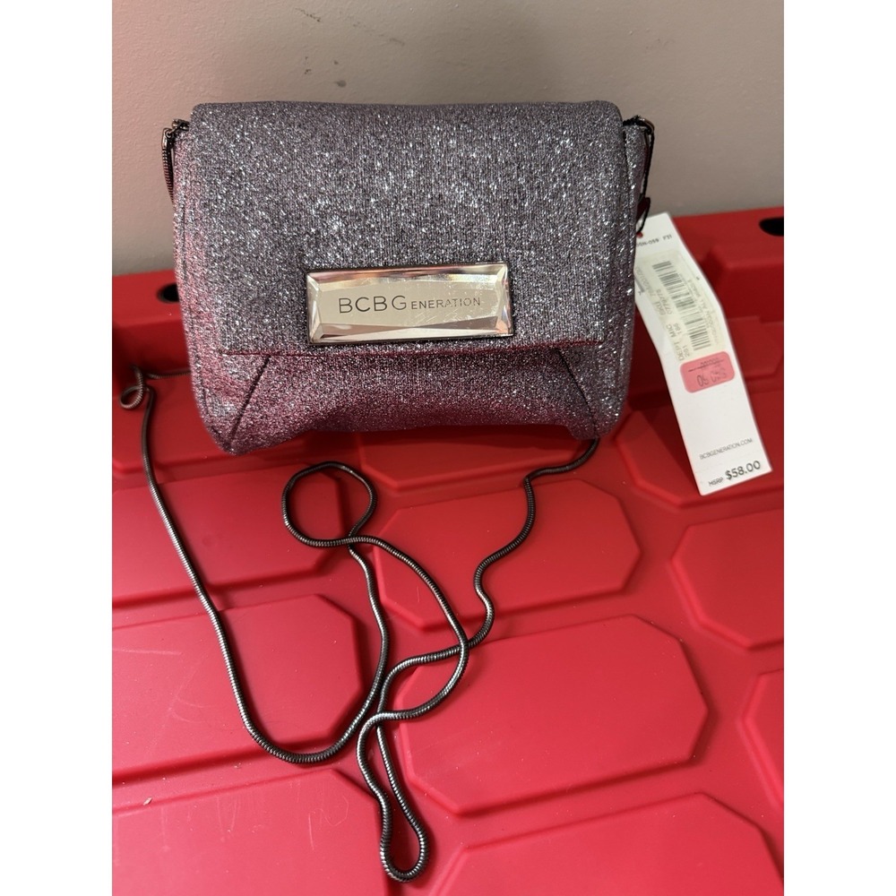 BCBGeneration Silver Glitter Crossbody Bag With Removable Strap‎